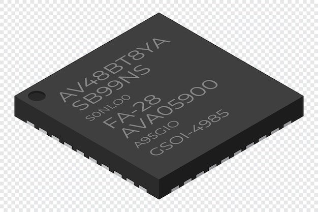 Microchip computer electronic component Microchip icon Isometric microchip Computer processor technology Micro processor Vector illustration