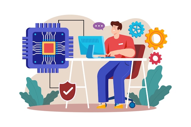 Microchip manufacturing Illustration concept on white background