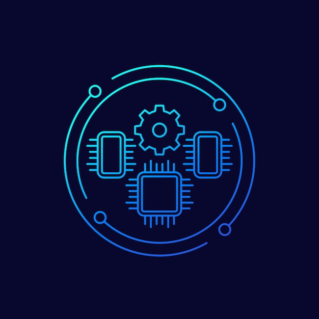 microchip production icon linear design