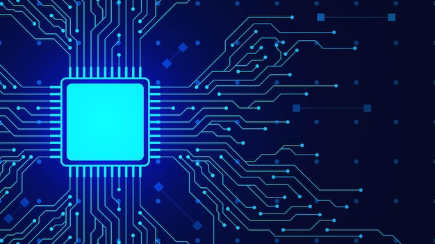 Microchip with circuit board Central computer processor CPU and motherboard digital chip