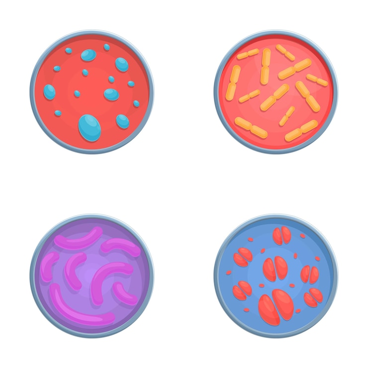 Vektör microorganism icons set cartoon vector various type bacteria virus and protozoa