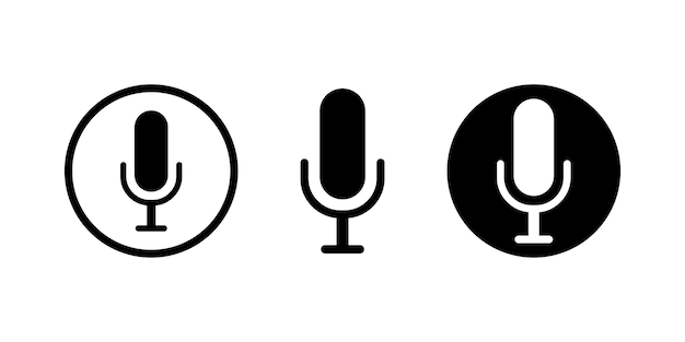 Microphone linear icons set Equipment for karaoke and podcast Music record symbol
