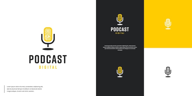 microphone logo with fingerprint combination sharing graphic design template