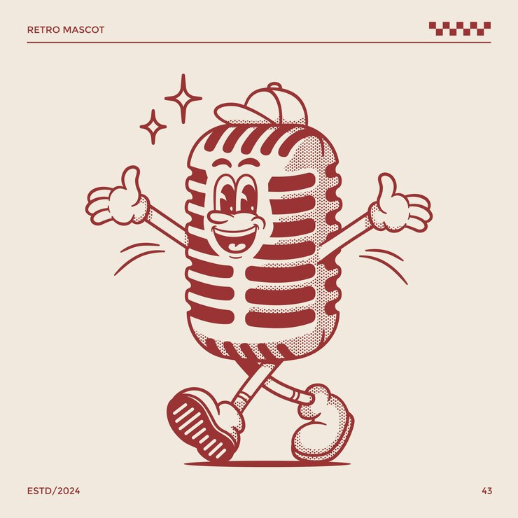 Vektör microphone retro mascot illustration cartoon mascot