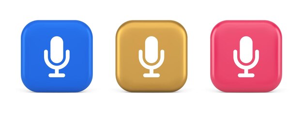 microphone voice sound recording broadcasting button web app media communication 3d realistic icons