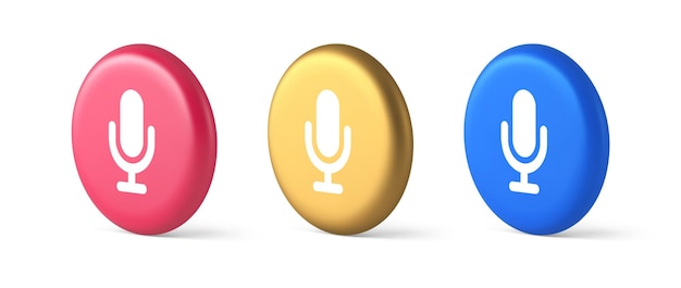 Microphone voice sound recording broadcasting button web app media communication 3d realistic icons