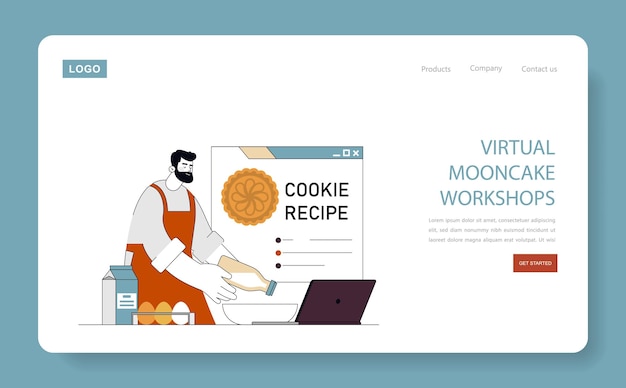 Mid autumn festival concept virtual mooncake workshop with a chef teaching cookie recipe online