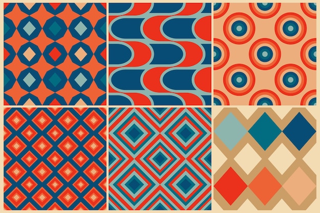 Mid century retro seamless patterns in the style of the 50s and 60s