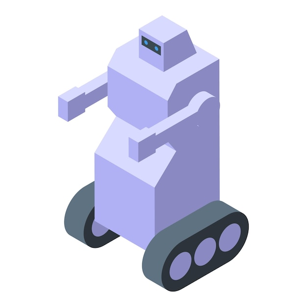Military robot patrolling with laser eyes isometric view