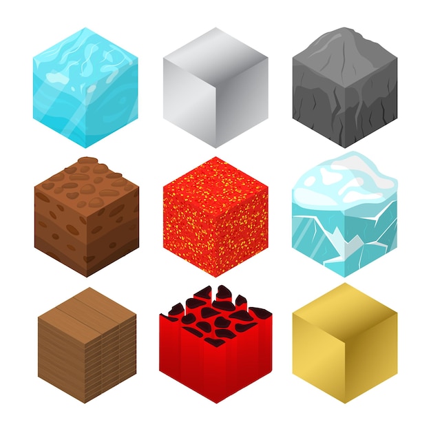 Mine Cubes Signs 3d Icon Set Isometric View Vector