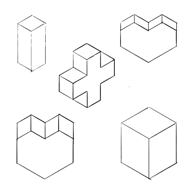 Minecraft figure design Vetor illustration Cube heart and plus geometric figure