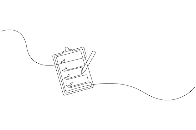 minimal continuous line art of clipboard with checklist vector outline illustration