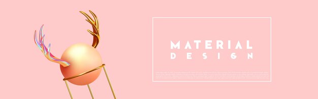 Minimal design with realistic shapes of 3d objects. Golden metal volumetric elements on the pink background