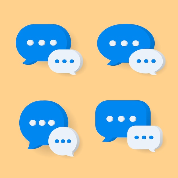 Minimal white blue chat bubbles on yellow background concept of social media messages and chat conv