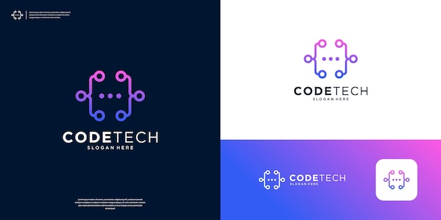 Minimalist coding data tech connection logo design