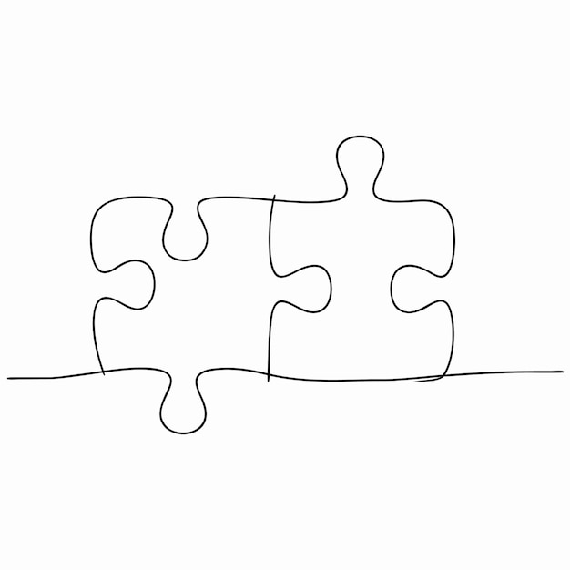 Minimalist Connected Puzzle Line Art Illustration of Four Interlocking Pieces Vector Design