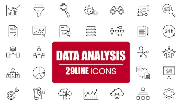 Minimalist Data Analysis Line Icons Set on White Background