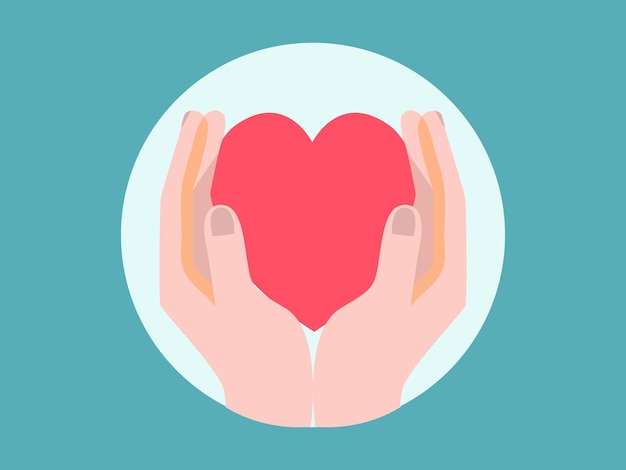 Minimalist illustration of hands holding a red heart Wold Health Day