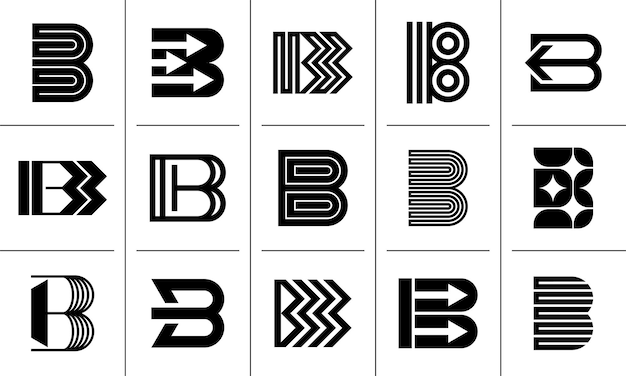 Minimalist line abstract letter B icon logo design set
