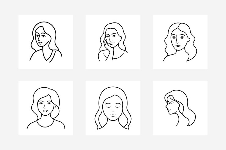 Minimalist Line Art Female Portraits Set Six HandDrawn Illustrations