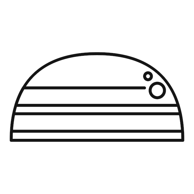 Minimalist line art icon depicting planet with orbiting moons