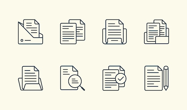 minimalist line illustration concept icon set for office file and folder documentation project
