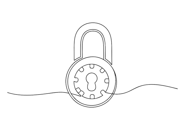 Minimalist one line drawing of a padlock for security and protection concept