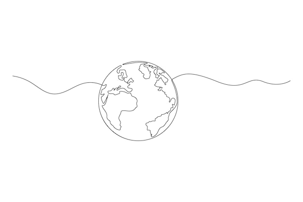 Minimalist One Line Drawing of Earth Globe Global Concept World Map Eco Planet Vector Art