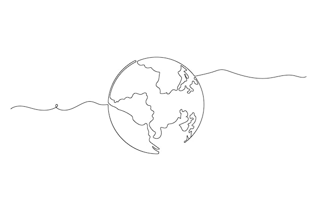 Minimalist One Line Drawing of Earth Globe Global Concept World Map Eco Planet Vector Art