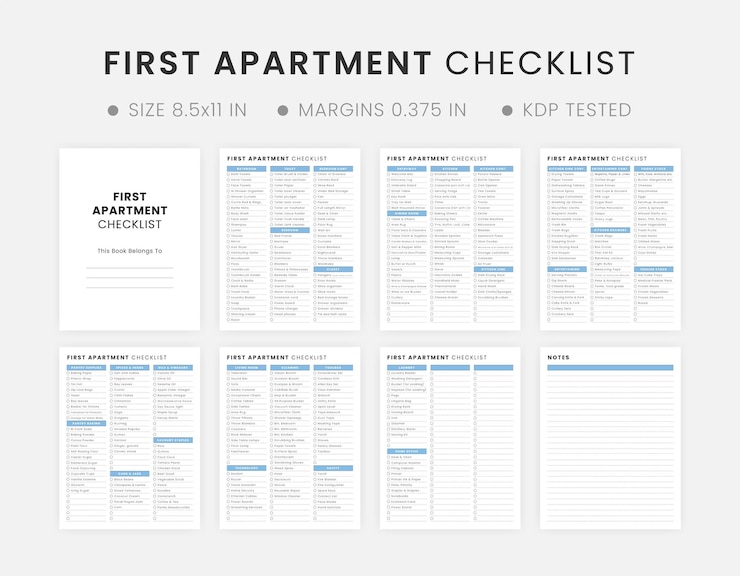 Vektör minimalist printable first apartment checklist template new home essentials checklist design