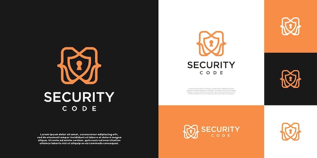 Minimalist shield security code logo shield security icon set for programming code logo design