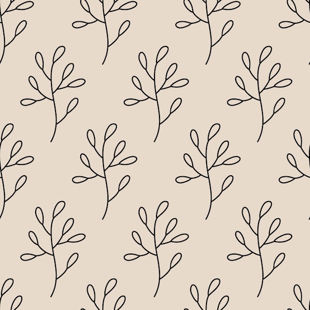 Minimalistic botanical seamless pattern Vector handdrawn illustration in doodle style