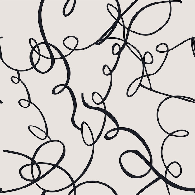 Minimalistisk trendy abstrakt sømløst mønster Stregtegning sort og hvid illustrationer