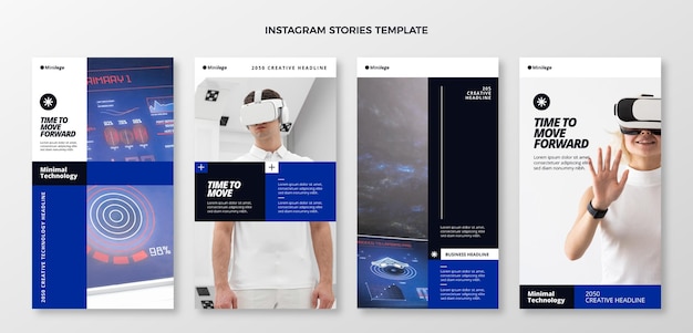 Minimalistiska Instagram Stories för teknik med platt design