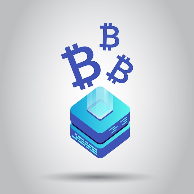 Mining bitcoin server vector icon in isometric style Blockchain crypto money farm datacenter illustration background Block chain concept