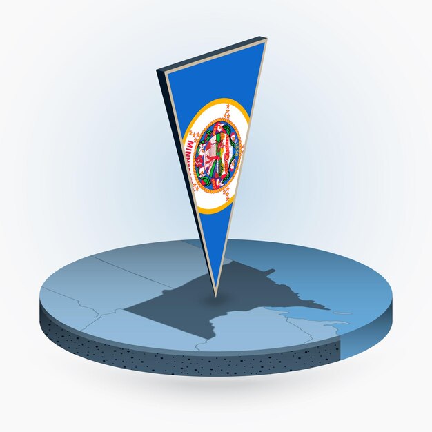 minnesota map in round isometric style with triangular 3d flag of us state minnesota