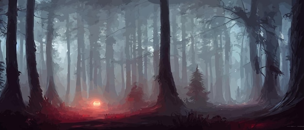 misty forest dark tree silhouette tree tricks in the blue mist fog in the night forest vector