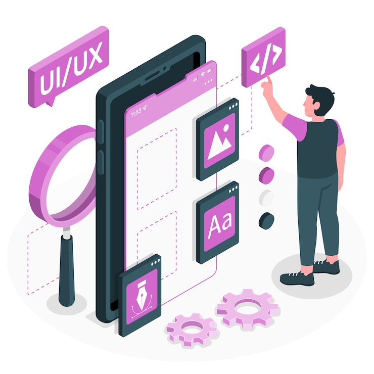 Vektör mobil ui-ux konsept çizimi