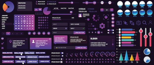Mobil uygulamalar ve web siteleri için bir dizi UI bileşeni seti. Düğmeler, paneller, menüler, kaydırıcılar ve çizelgeler içerir
