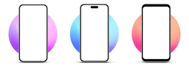 Mobil uygulamayı göstermek için farklı açılara ve izole arka plana sahip, yüksek kaliteli 3D akıllı telefon mockup'ı