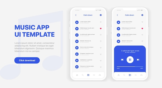 mobile application interface music player. sound app ui gui template. responsive website wireframes.