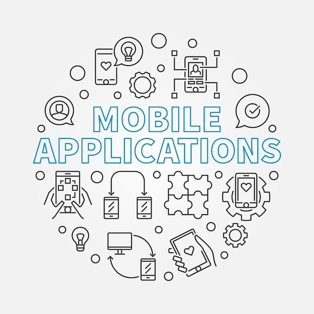 mobile applications round outline icon illustration
