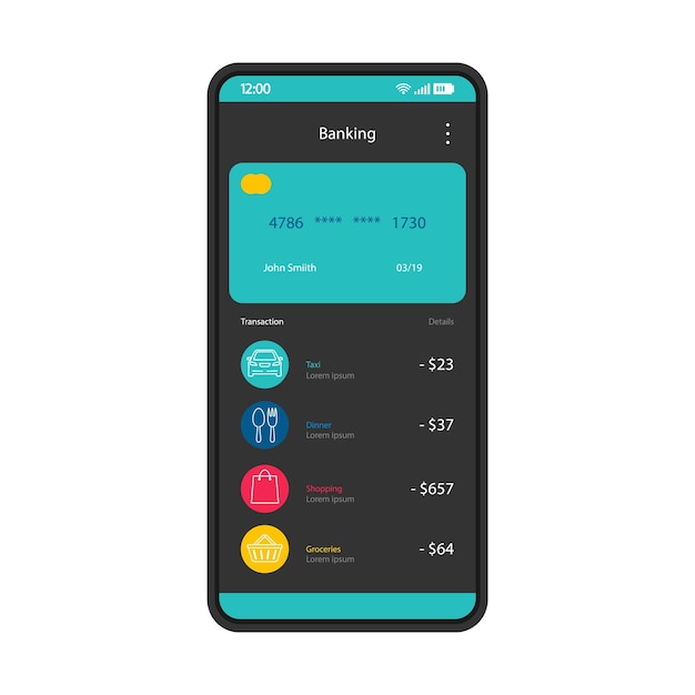Mobile banking interface vector template