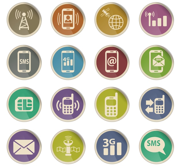 Mobile connection web icons in the form of round paper labels