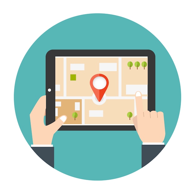 Mobile gps navigation. Man holding a tablet