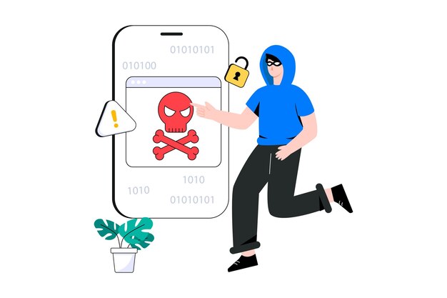 mobile hacking flat style design vector illustration. stock illustration