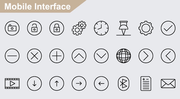 Mobile interface vector icons on white background