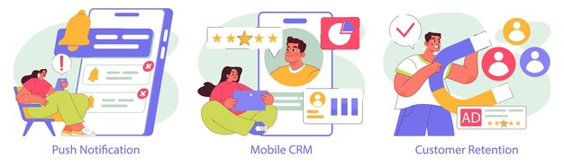 Mobile marketing set engaging customers with notifications crm systems and retention strategies
