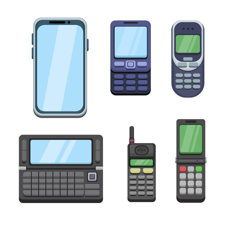Vektör mobile phone evolution telecommunication technology symbol collection set cartoon illustration vecto