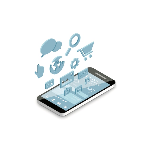 Mobile phone social media development vector icons